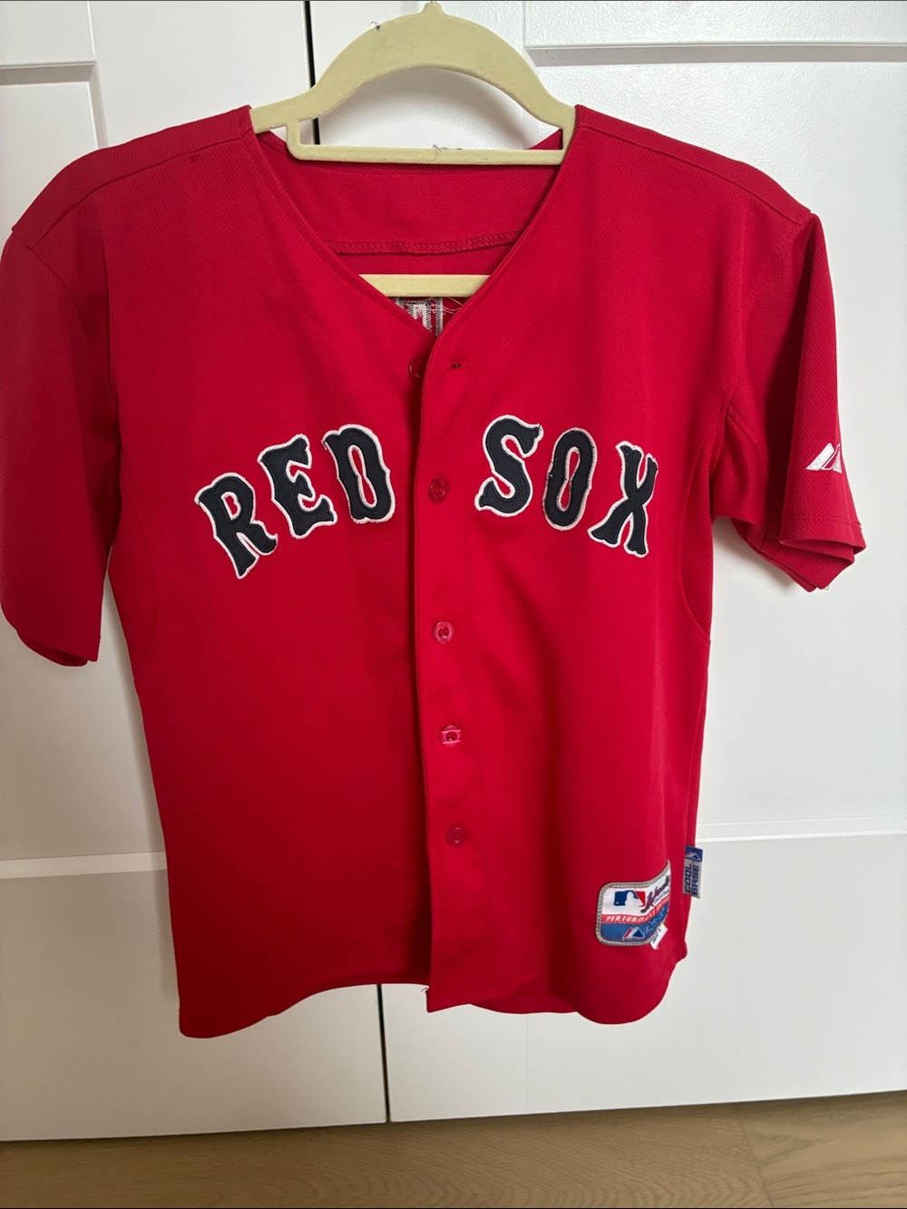 Majestic Red Kids' Boston Red Sox Button-Up Jersey- PEDROIA